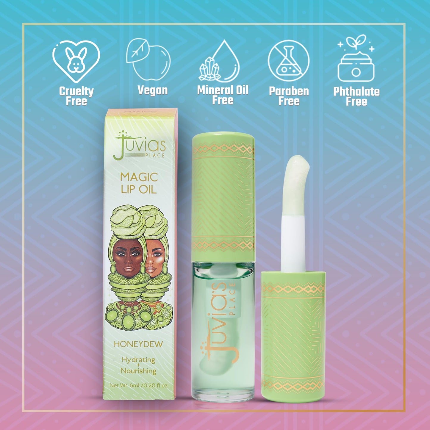 Juvia's Place Magic Lip Oil - Honeydew - Smooth, Hydrating with Vitamin E for Soft, Glossy, Juicy Lips - Infused with Fruit Extracts - Tinted,