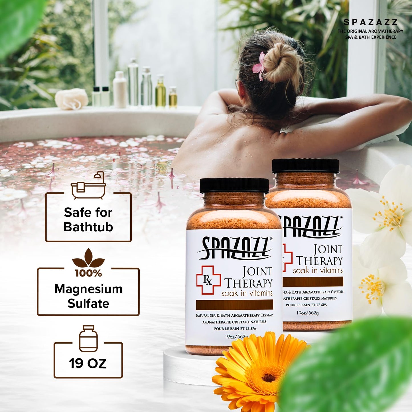 Spazazz Hot Tub Aromatherapy Joint Therapy Natural Spa & Bath Salt Crystals 19oz 2 Packs - Aromatherapy Bath Salts with Magnesium & Arnica - Safe Beauty and Personal Care Spazazz