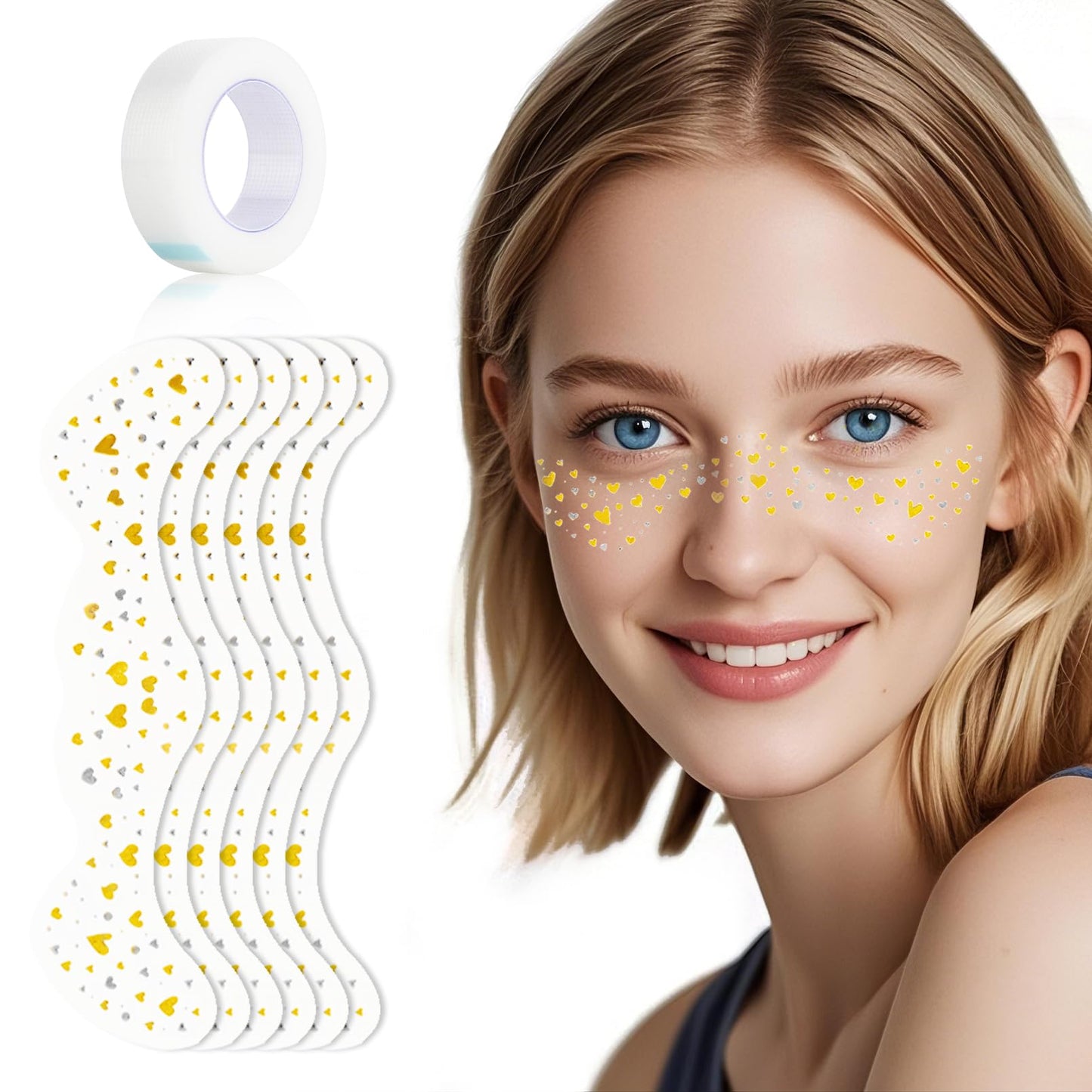 Glitter Freckles Face Tattoo, Temporary Sparkle Freckles, Waterproof & Sweatproof Face Glitter Tattoo for Party, Music Festival 6 Counts with 1