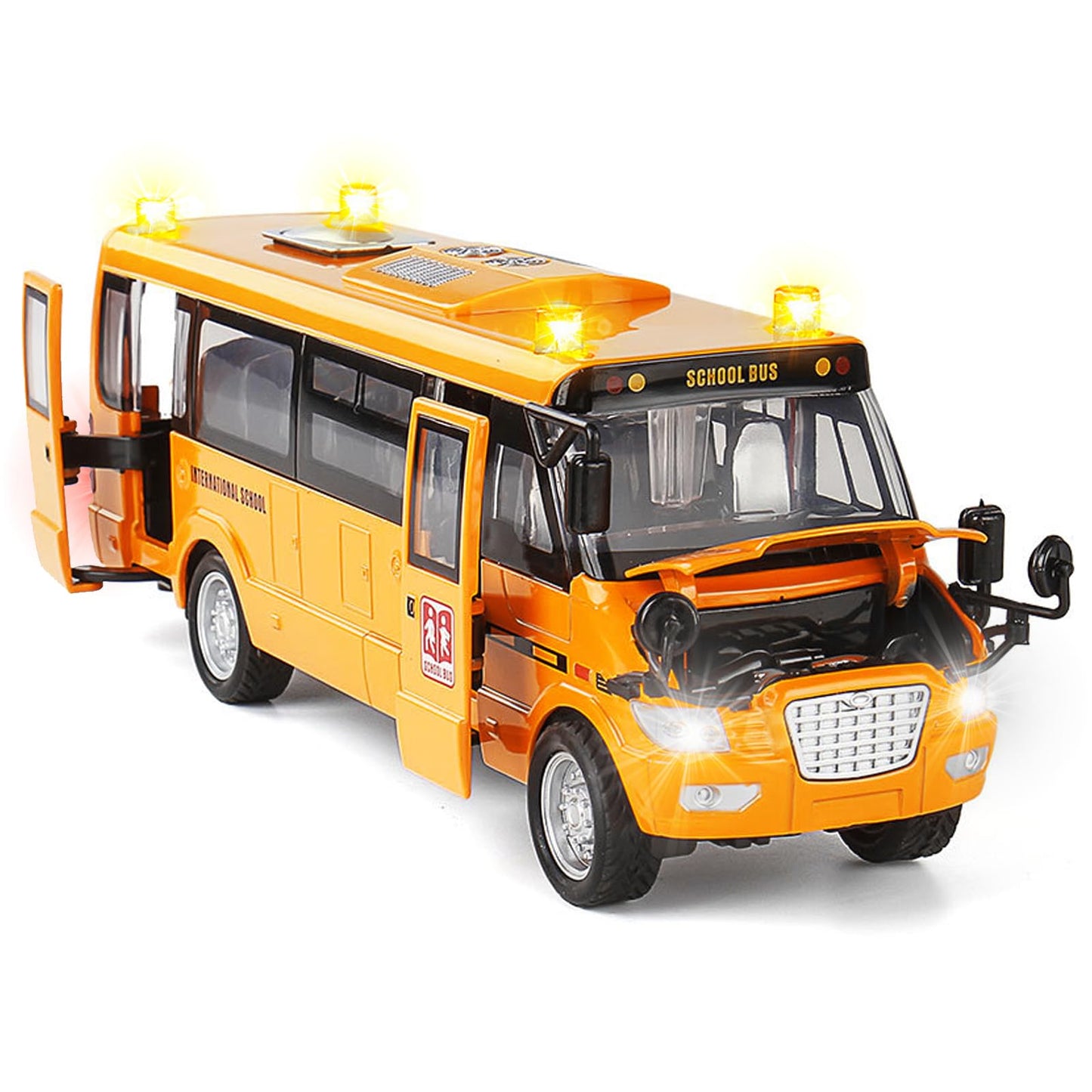 CORPER TOYS School Bus Toy Die Cast Vehicles Yellow Large Alloy Pull Back 9'' Play Bus with Sounds and Lights for Kids