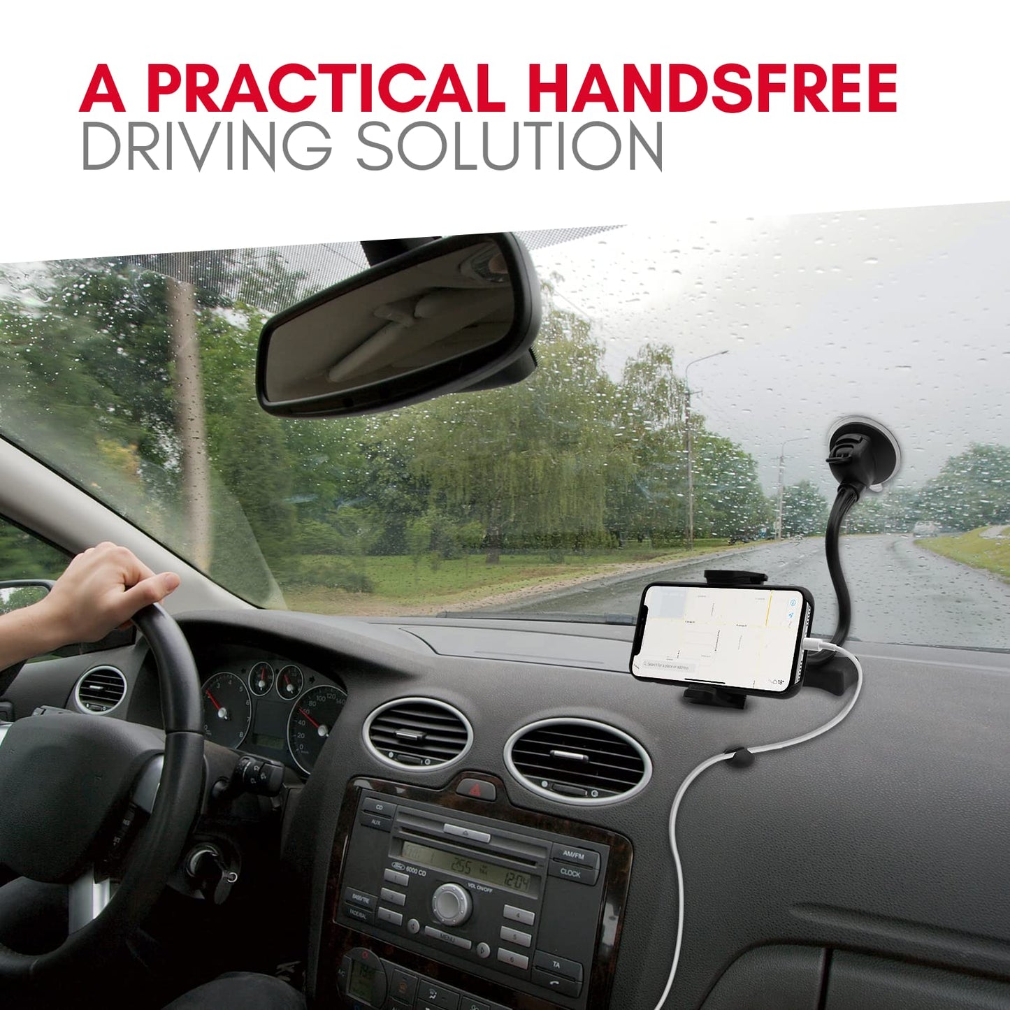 Macally Windshield Phone Mount for Car, Super Strong Suction Cup Phone Holder for Truck - Universal Gooseneck Window Phone Mount for Car, Compatible…