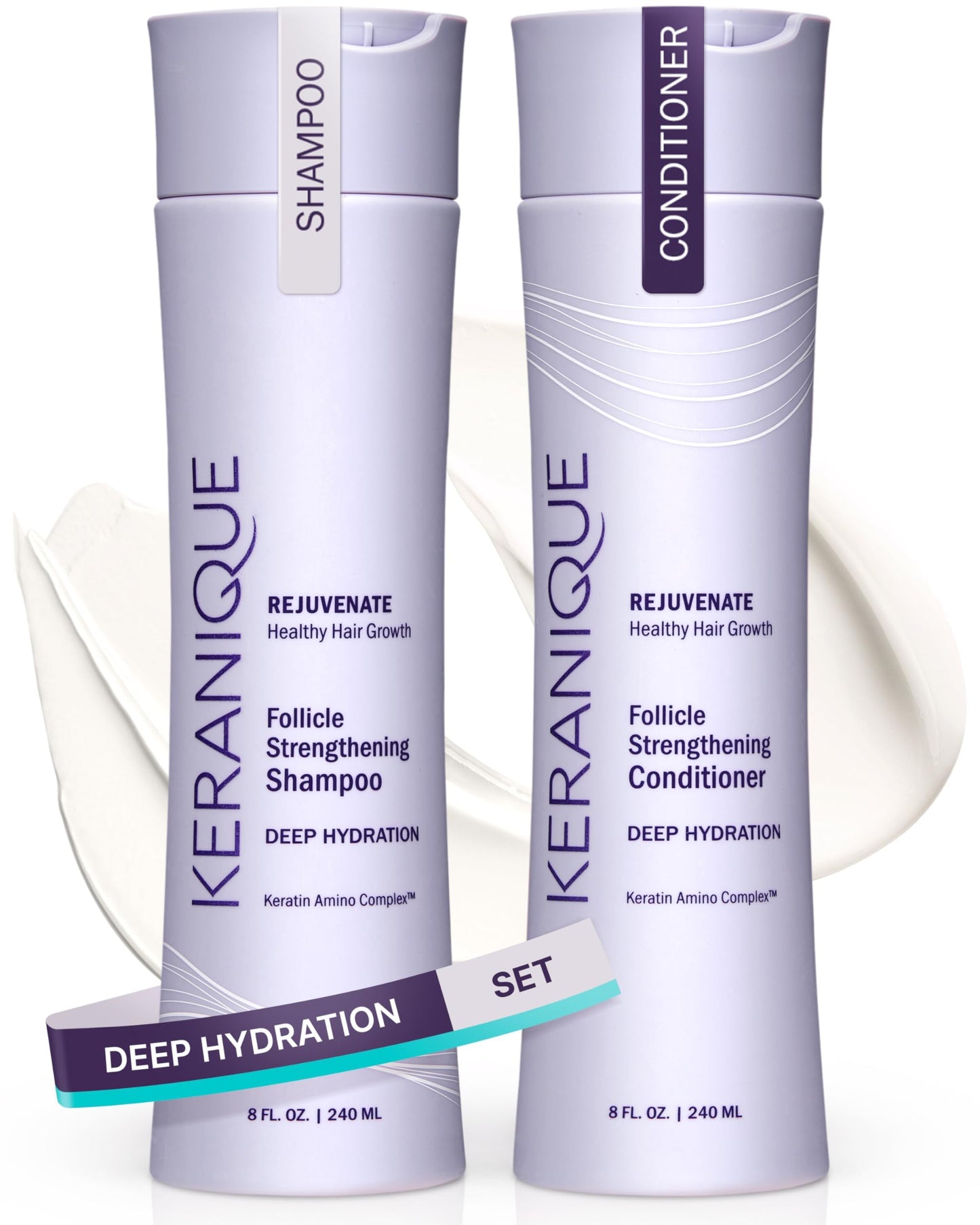 Keranique Deep Hydration Shampoo and Conditioner Set for Dry, Thinning Hair - Keratin, Biotin & Niacinamide - Moisturizing, Strengthening & Volumizing