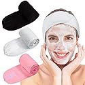 Whaline 3Pcs Spa Facial Headband Make Up Wrap Head Terry Cloth Headband Adjustable Washable Towel for Shower Makeup Face Washing Skincare Facial