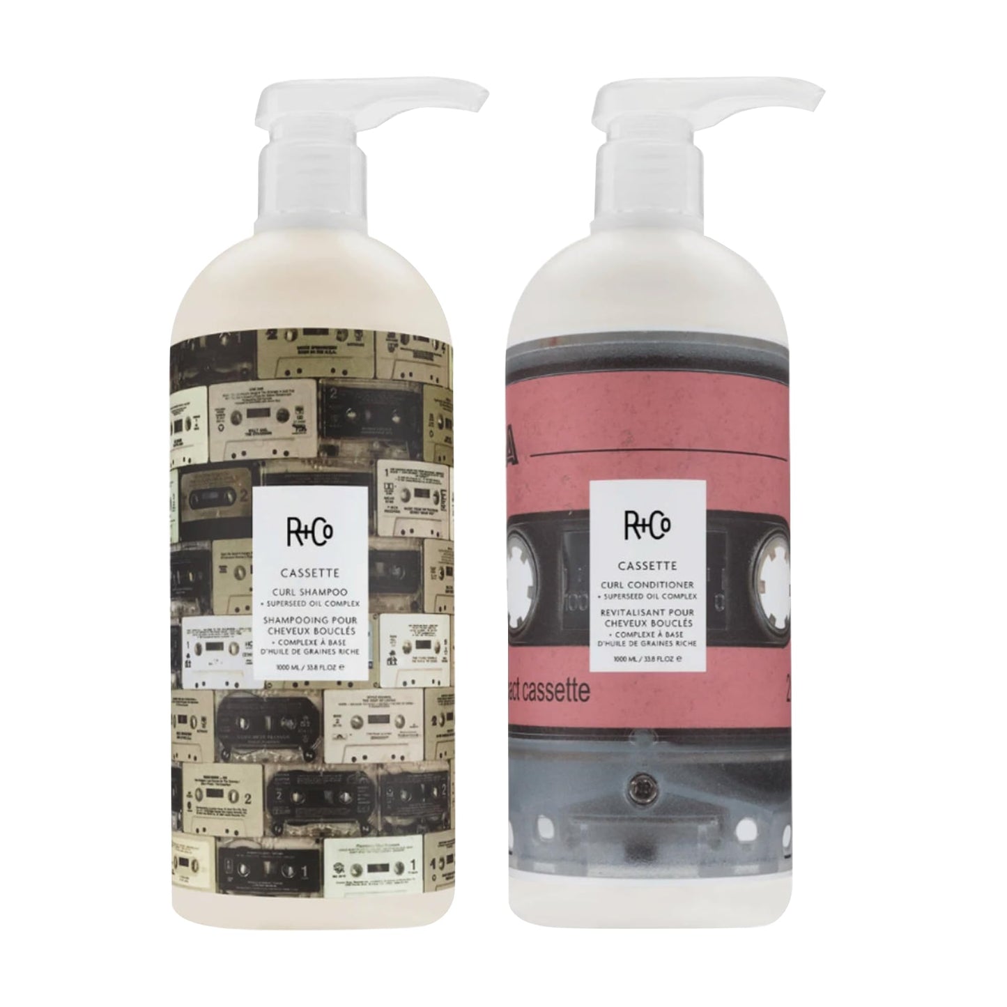 R+Co Cassette Curl Defining Shampoo and Conditioner Liter Set - Lightweight Curl Definition & Frizz Control for Natural, Bouncy Curls - Adds Shine