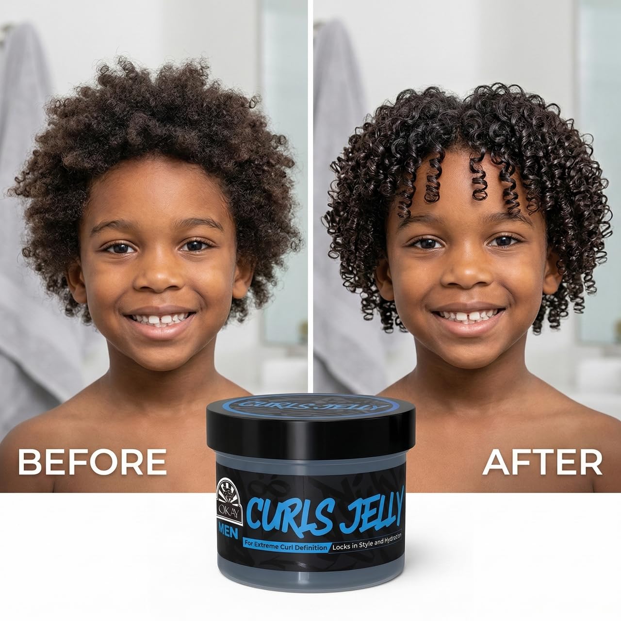OKAY Men’s Curls Jelly, 7 oz - Curl Defining Styling Gel for Men, Lightweight Hold, Frizz Control & Natural Shine, Paraben-Free Hair Jelly for Curly