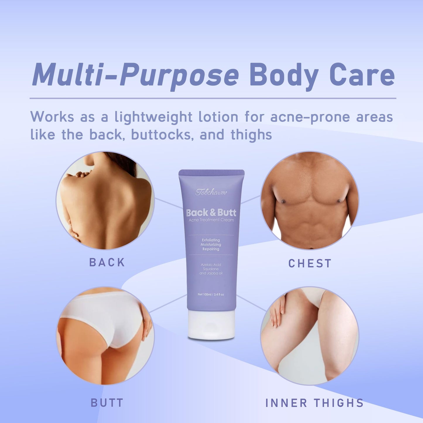Butt Acne Clearing Treatment, Maximum Strength Body Cream for Back, Buttocks, Thigh & Chest Acne Removal, Skin Clearing Lotion for Men & Women