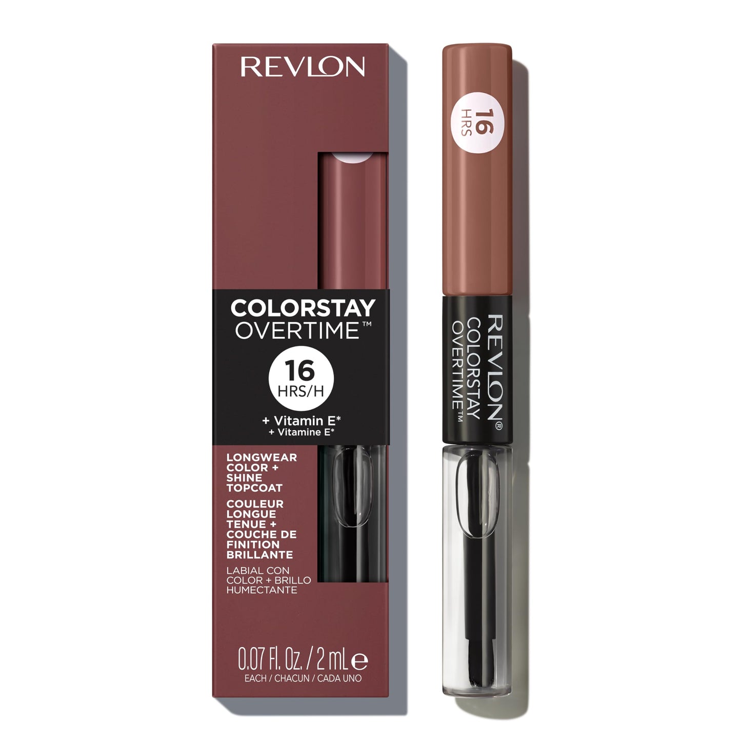 Revlon Liquid Lipstick with Clear Lip Gloss, ColorStay Overtime Lipcolor, Stocking Stuffer for Women, 560 Taupe Time, 0.07 fl oz