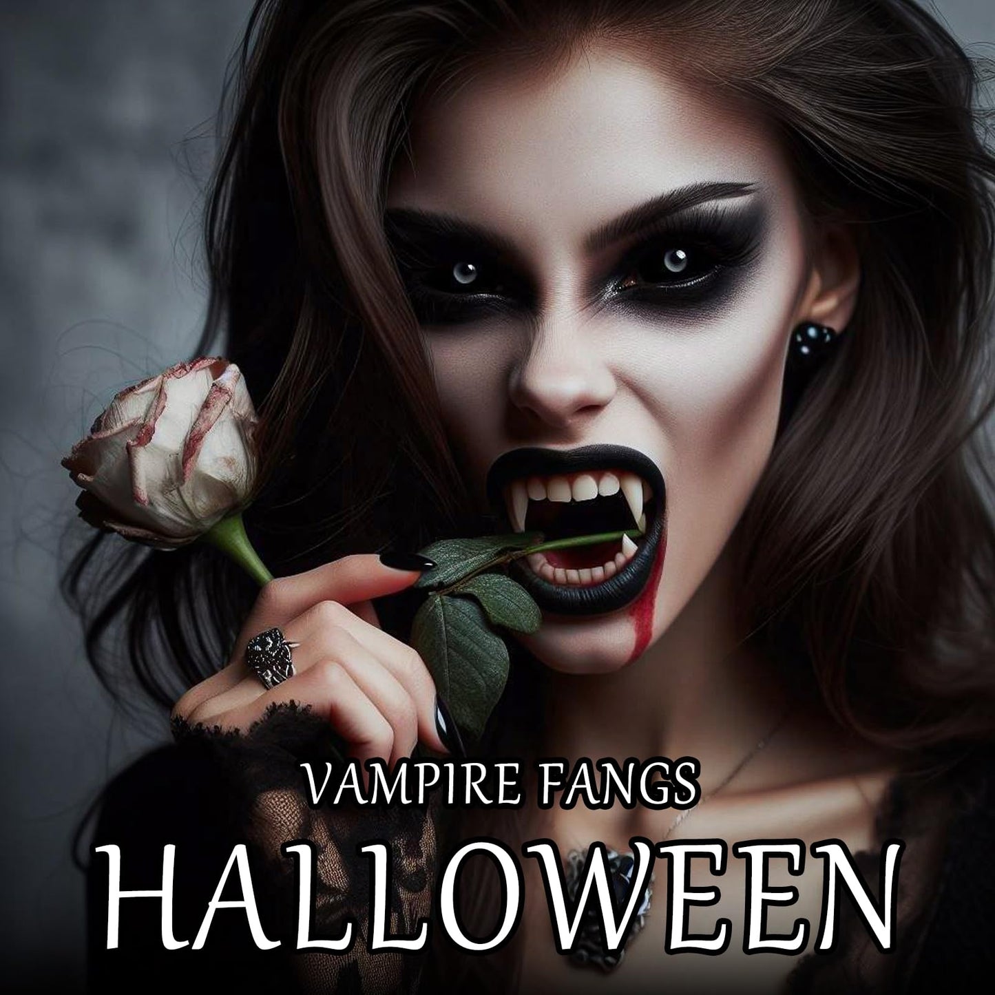 Vampire Fangs Kit with Black Lipstick & Fake Blood - 4 Pairs 4 Sizes SFX Fake Teeth, Vampire Blood & Goth Lipstick for Halloween Cosplay Makeup