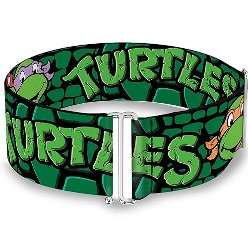 Buckle-Down Women's Cinch Belt Classic TMNT Faces Turtle Shell 28 to 52 Inch, Multicolor