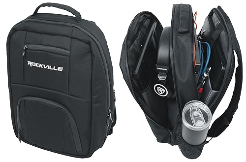 Rockville DJBP24 Rugged DJ Backpack, 11 Compartments, Fits Two 17" Laptops, YKK Zippers, Waterproof Track, Rubber Feet, for DJs, Musicians, and Producers