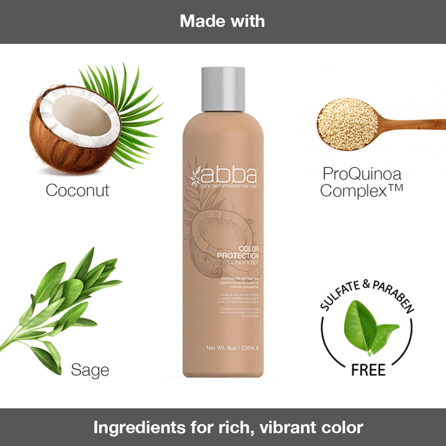 ABBA - Pure Color Protection Shampoo & Conditioner Shine Enhancing & Nourishing Value Duo Set - Coconut Oil & Sage, 32 fl oz Each