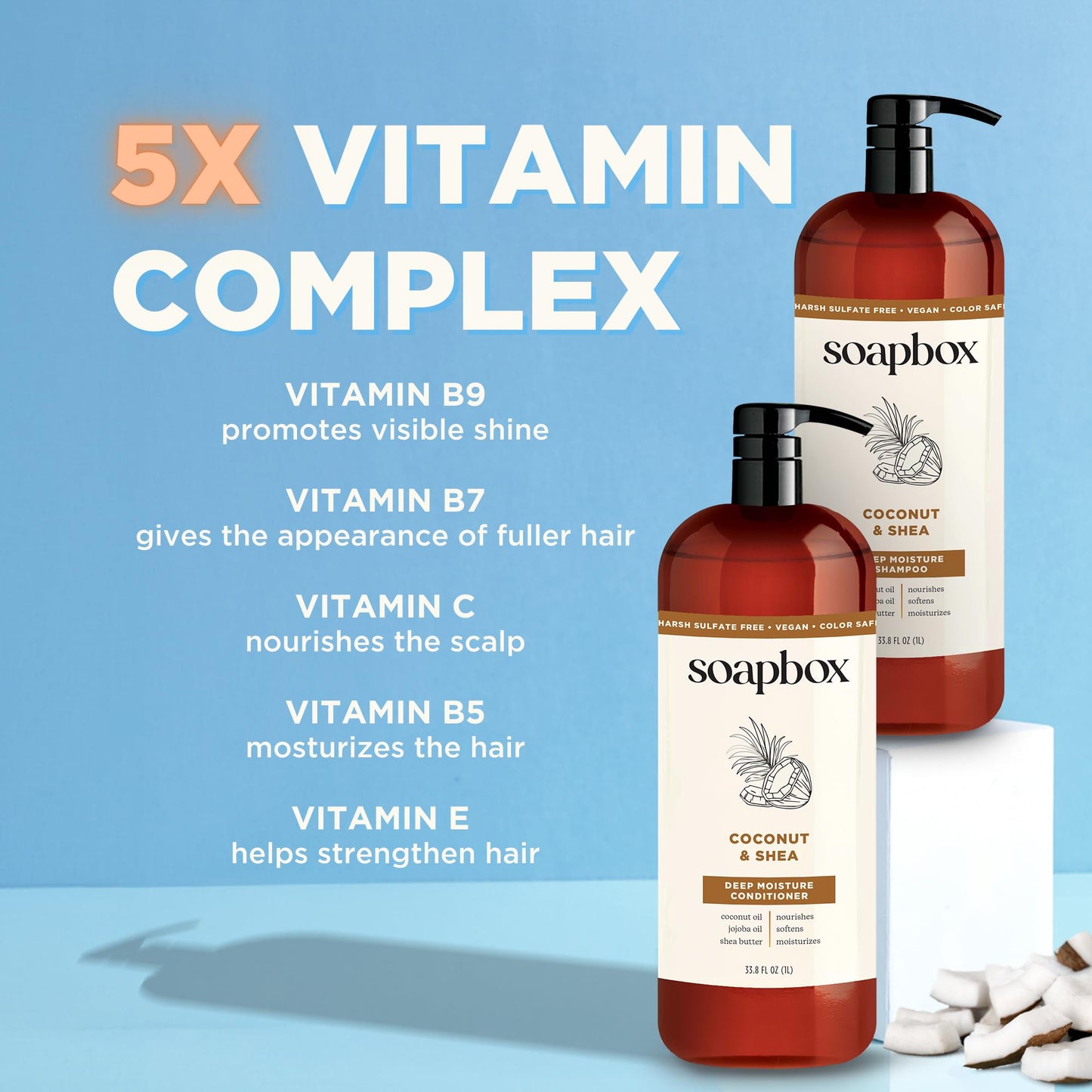 Soapbox Shampoo and Conditioner Set with Coconut Oil, Jojoba Oil, Aloe and Shea Butter to Moisturize and Nourish for All Hair Types, 1 Liter Each