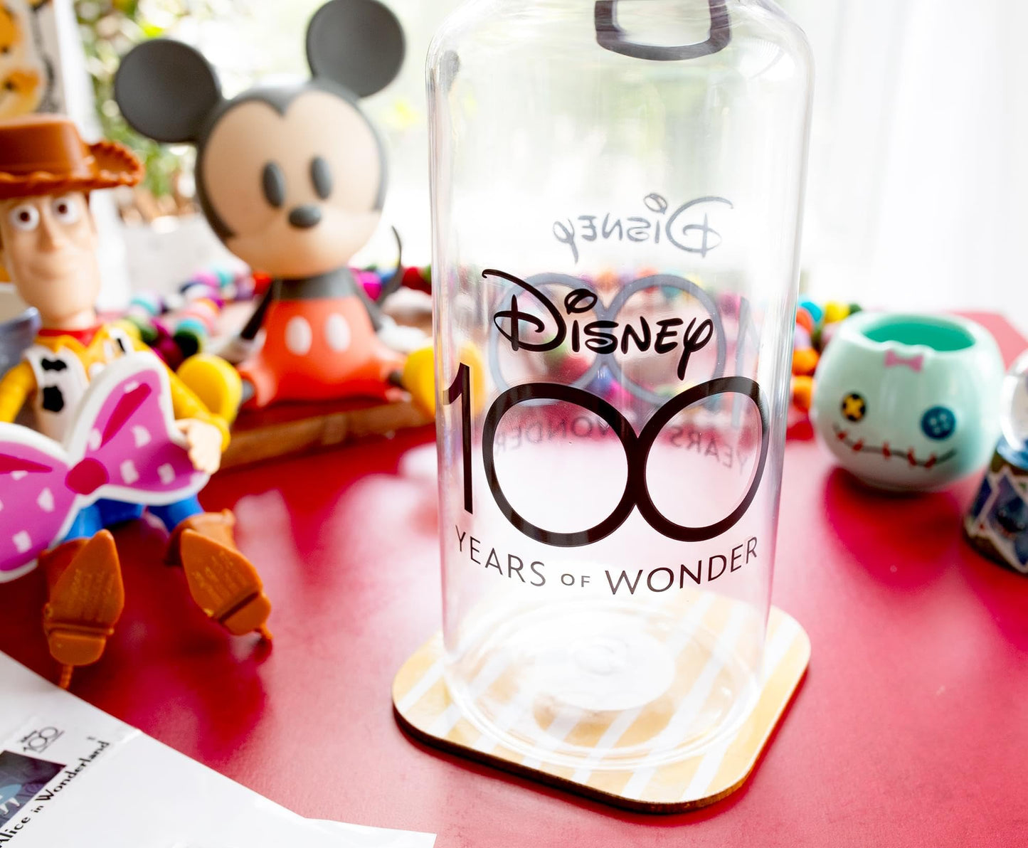 Disney 100 Years of Wonder Twist Spout Plastic Water Bottle Jug and Sticker Set For Personalizing | Holds 32 Ounces