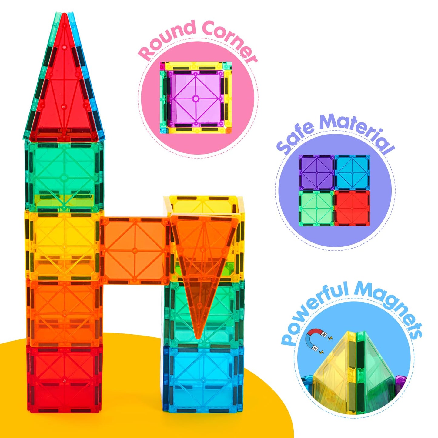 Gemmicc Magnetic Tiles 136pcs Deluxe Set – 3D Magnet Building Blocks & Stacking Puzzles with 2 Cars for Kids Boys & Girls