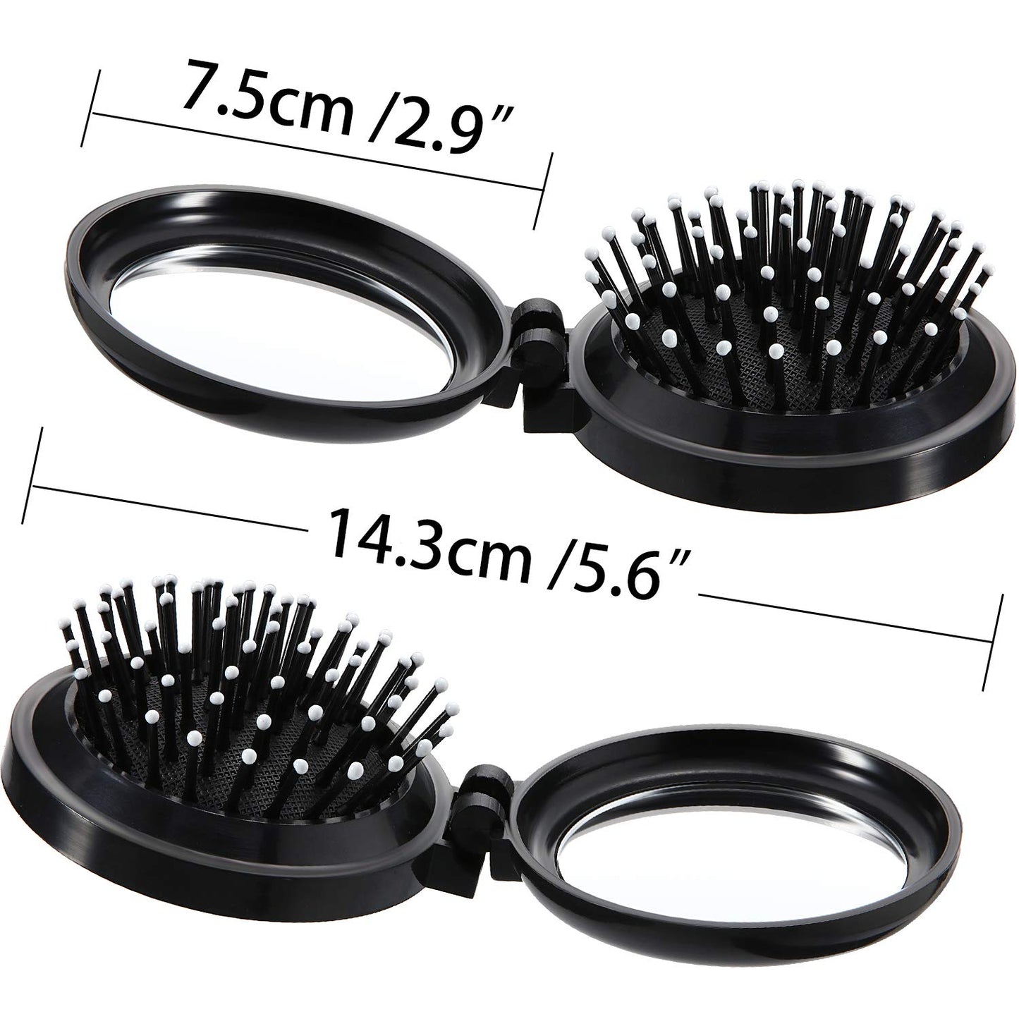Boao 2 Pack Foldable Travel Mirror Hair Brushes Round Portable Folding Pocket Hair Brush Mini Comb Compact Travel Size Massage Comb for Men