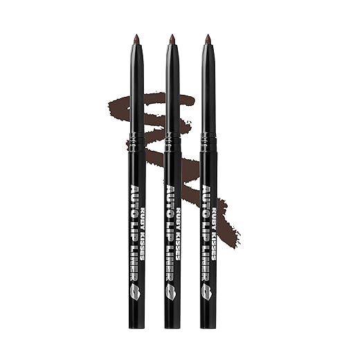 Ruby Kisses Auto Lip Liner Pencil (Dark Brown 3 Pack), Long Lasting & Non-Fading, Smooth Application, Non-Feathering with Rich Pigmented Color, No