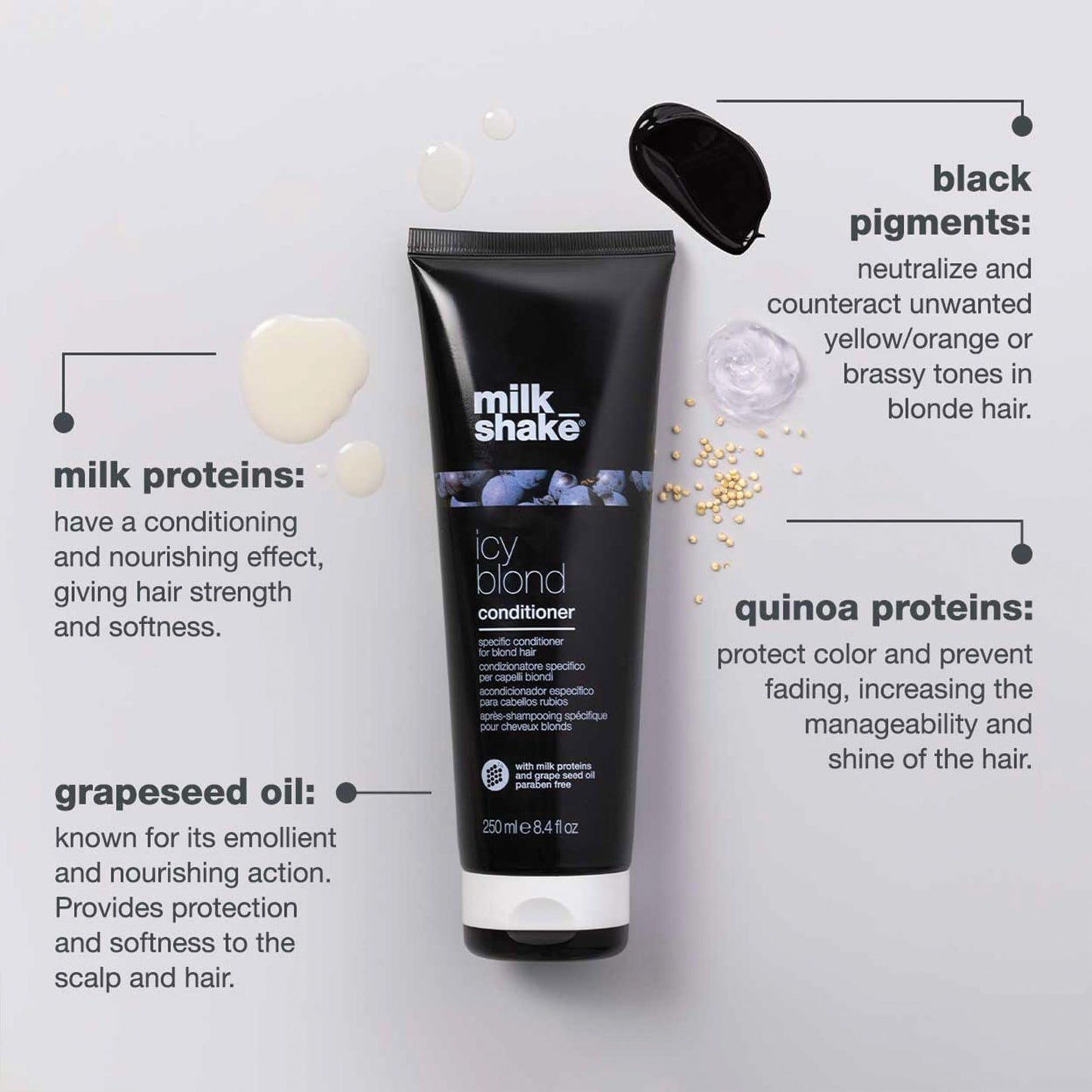 milk_shake icy blond conditioner | award winning toning conditioner with black pigment to neutralize yellow and brass in platinum blonde hair | Beauty and Personal Care milk_shake