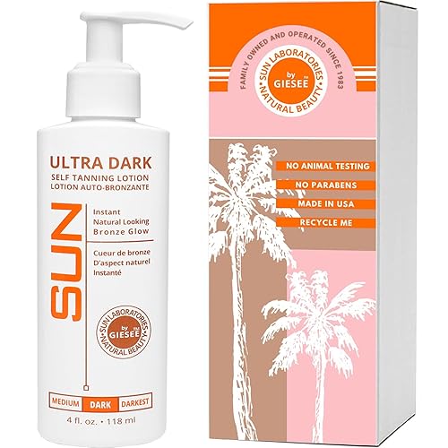 Sun Laboratories By Ultra Dark Self Tanning Lotion 4 oz - Organic Sunless Tanner for Dark Tones, Long Lasting Sun Labs Sun Self Tanner, Ideal