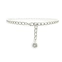 Women Skinny Waistband Belt Silver Metal Chain Links Coin Charm Buckle Size XS S M