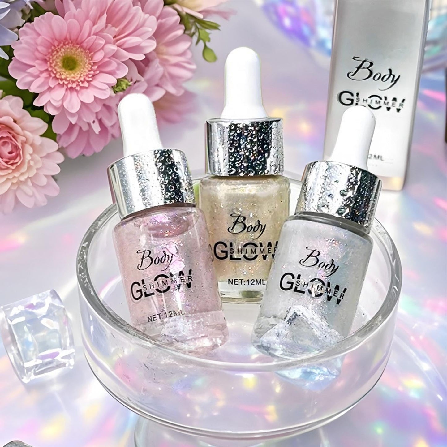 Face Body Glitter Oil for Women, Drop Glitter Body Shimmer Oil, Glowing Liquid Highlighter Makeup, Non-Sticky Shimmer Liquid Luminizer for Mardi Gras