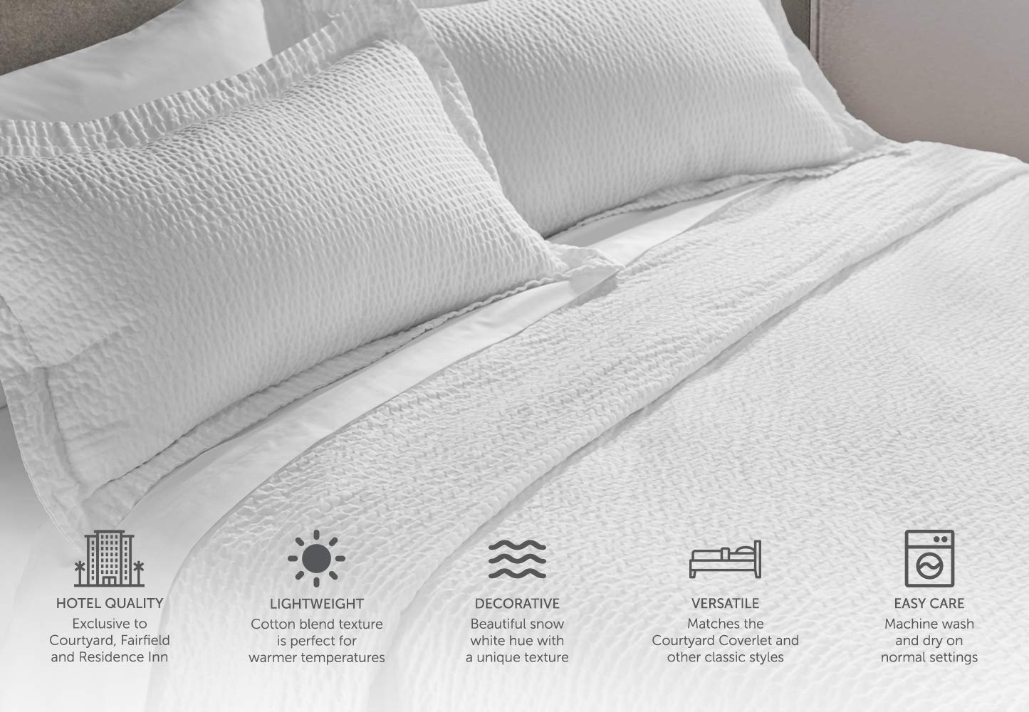 Courtyard by Marriott Textured Pillow Sham - 1 Decorative Pillow Sham with Wash-Activated Ripple Texture Exclusively for Courtyard - White (Standard)