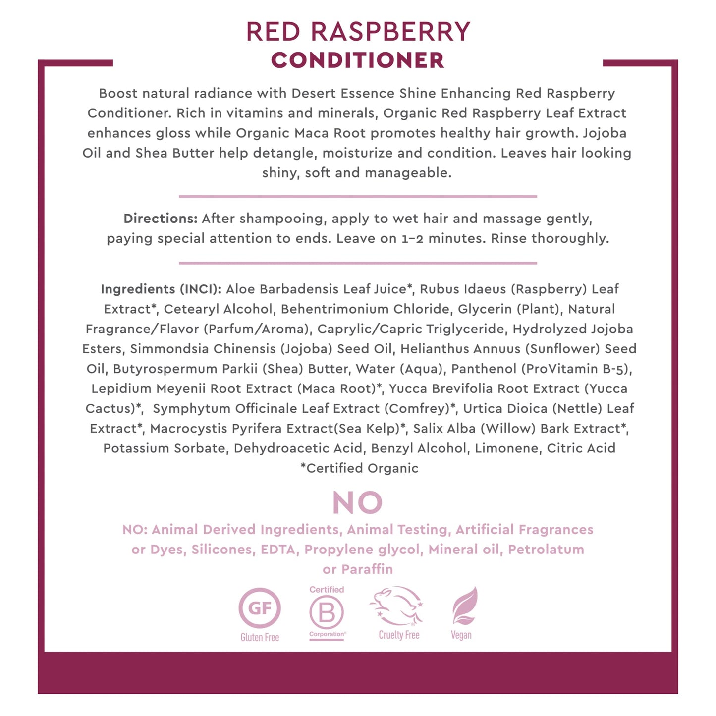Desert Essence Red Raspberry Conditioner - 8 Fl Ounce - Shine Enhancing - Vitamin A & C - Smooth & Silky - Strengthing - Shea Butter - Calcium