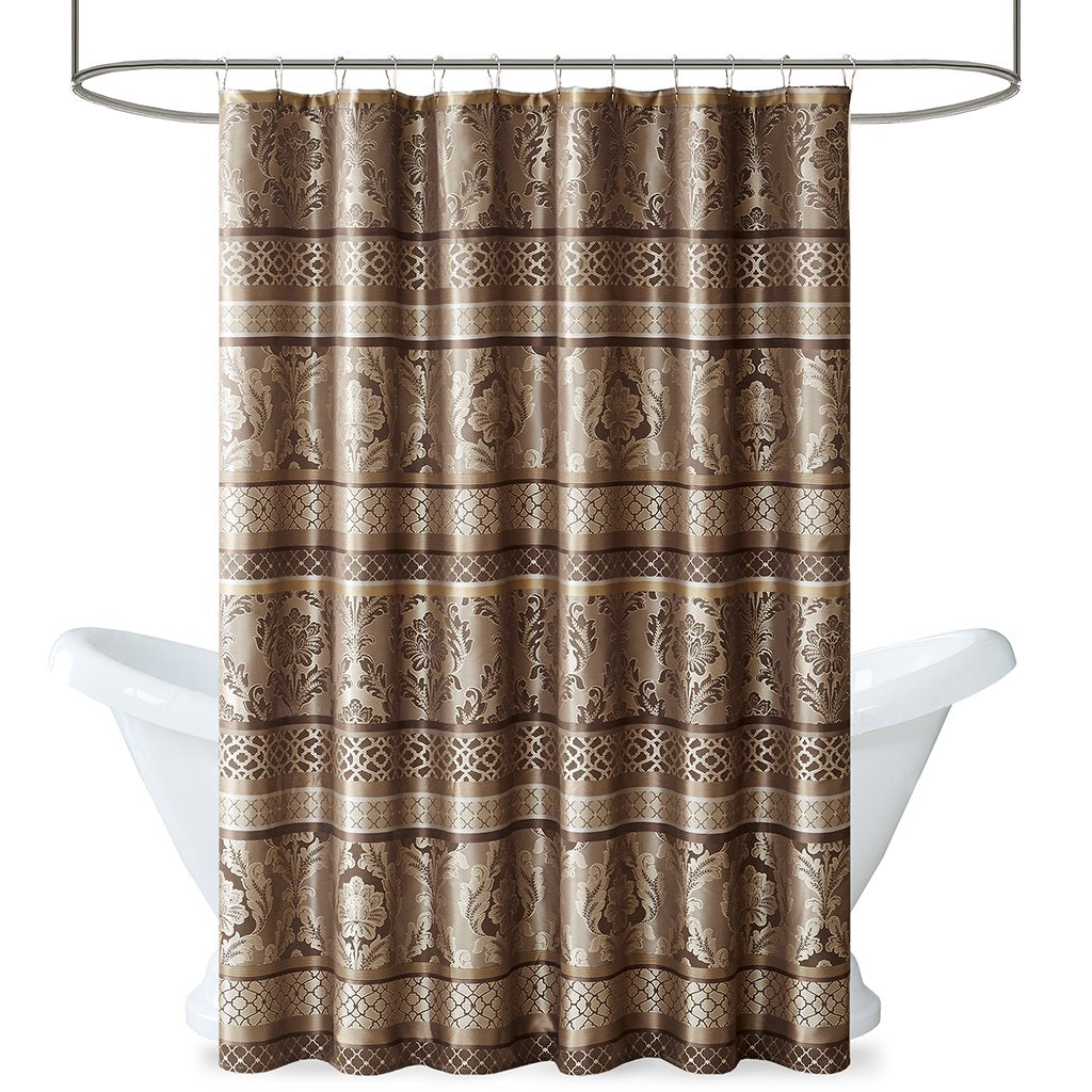 Madison Park Bellagio Taupe Shower Curtain, Transitional Shower Curtains for Bathroom, 72 X 72, Beige
