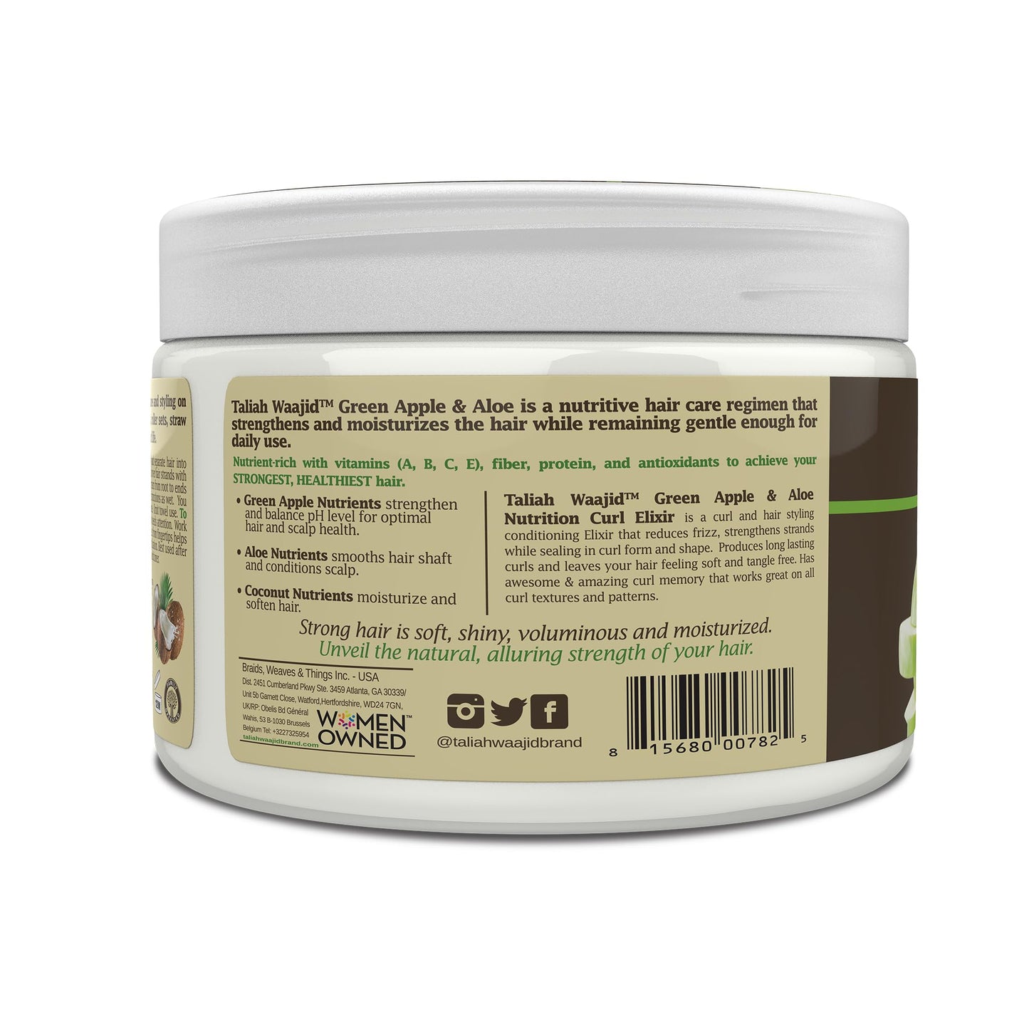 Taliah Waajid Green Apple & Aloe Nutrition Curl Elixir 12oz - Curl Defining Leave-In Conditioner for Natural Hair, Moisturizes, Strengthens, Reduces