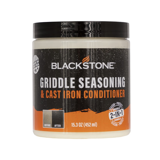 Blackstone 4146 Griddle Conditioner Kit – 2-in-1 Cast Iron Seasoning Oil for Grill, Skillet, Dutch Oven – 15.3oz, Plant-Based