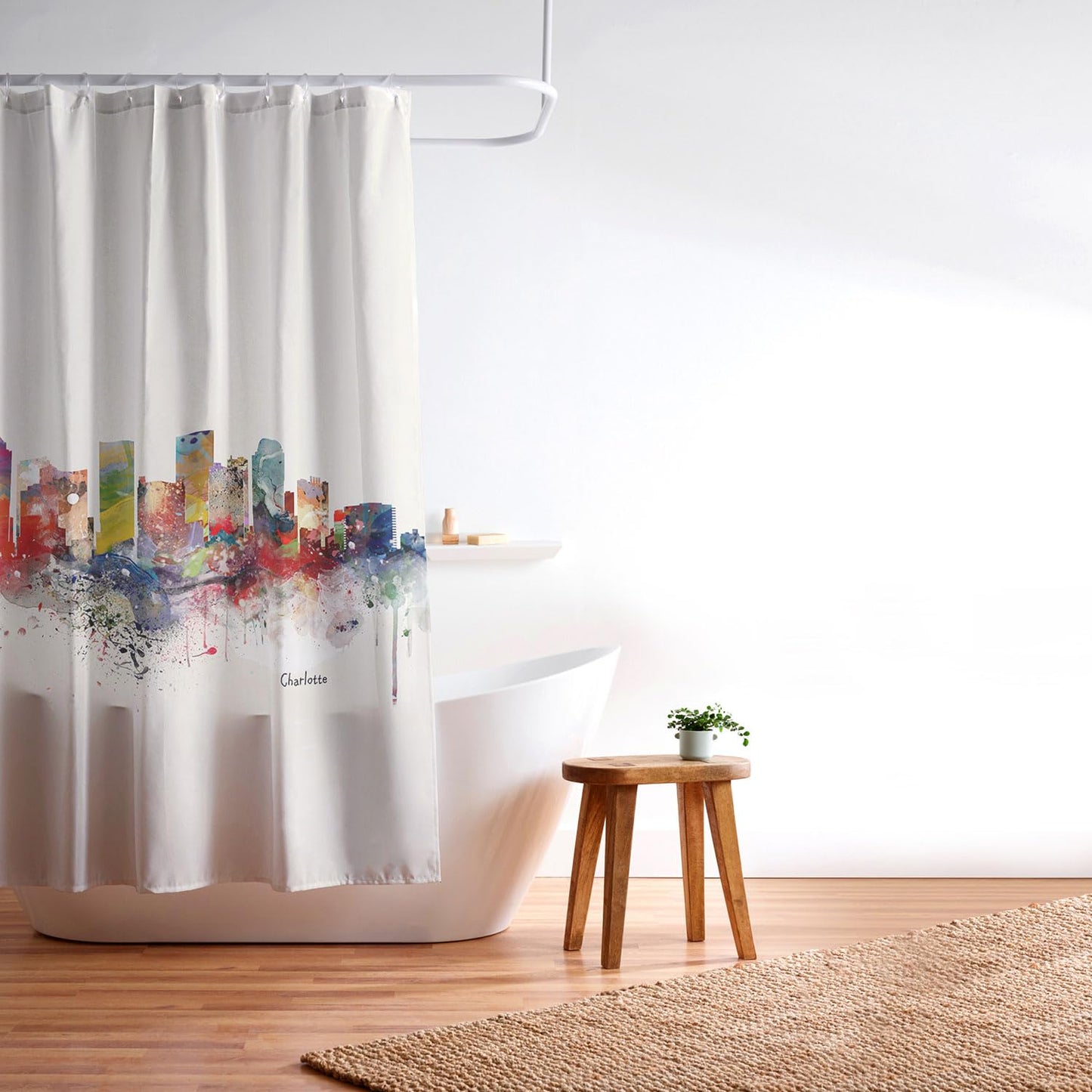 Society6 Shower Curtain - Bathroom Decor by Bri Buckley - Extra Long Fabric Shower Curtains for Bathroom, 72" x 69", Charlotte City Skyline