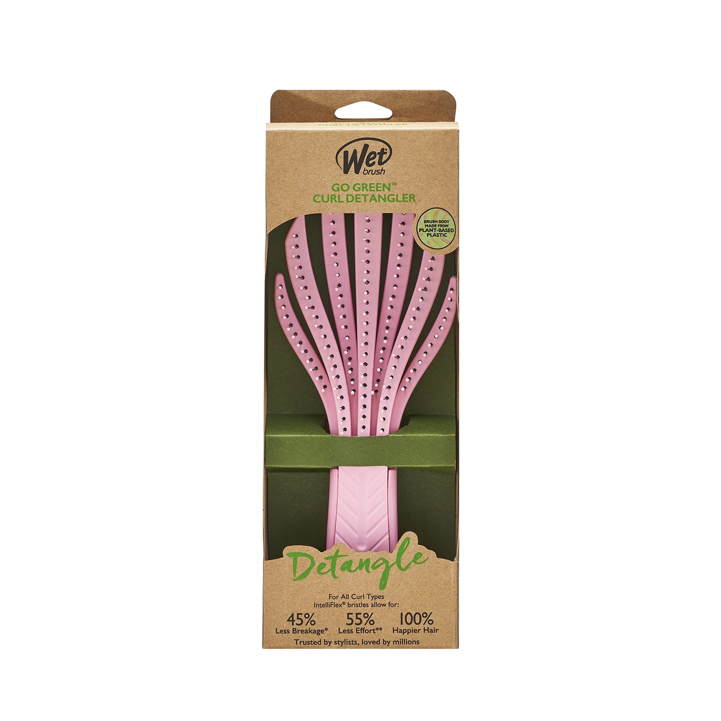 Wet Brush Go Green Curl Detangler Hair Brush, Pale Pink, Ultra-Soft IntelliFlex Detangling Bristles Glide Through Tangles with Ease, Great For Curls