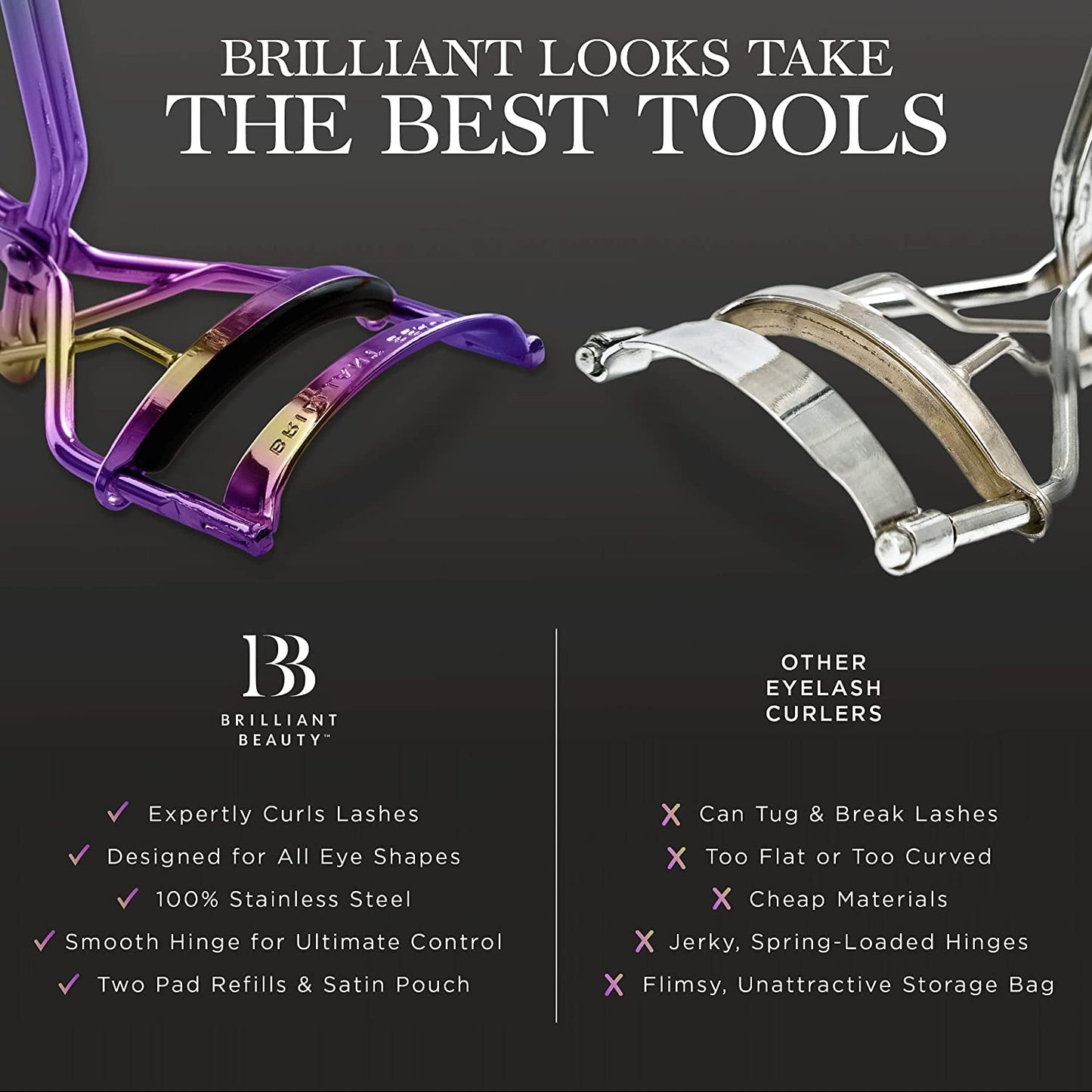Eyelash Curler with Satin Bag & Refill Pads - Award Winning - No Pinching, Just Dramatically Curled Eyelashes for a Lash Lift in Seconds (Prism)