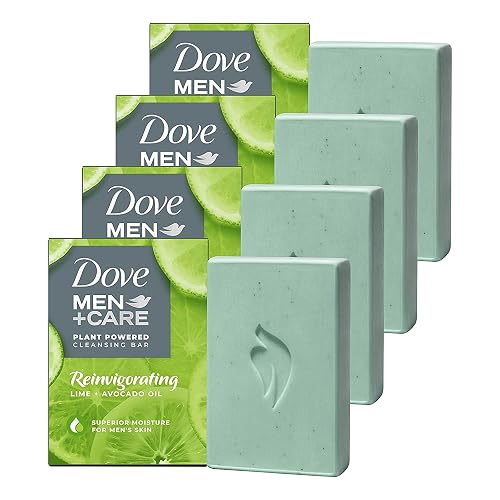 DOVE MEN + CARE Plant-Powered Natural Essential Oil Bar Soap Reinvigorating Lime + Avocado Oil to Clean and Hydrate Mens Skin 4-in-1 Bar Soap