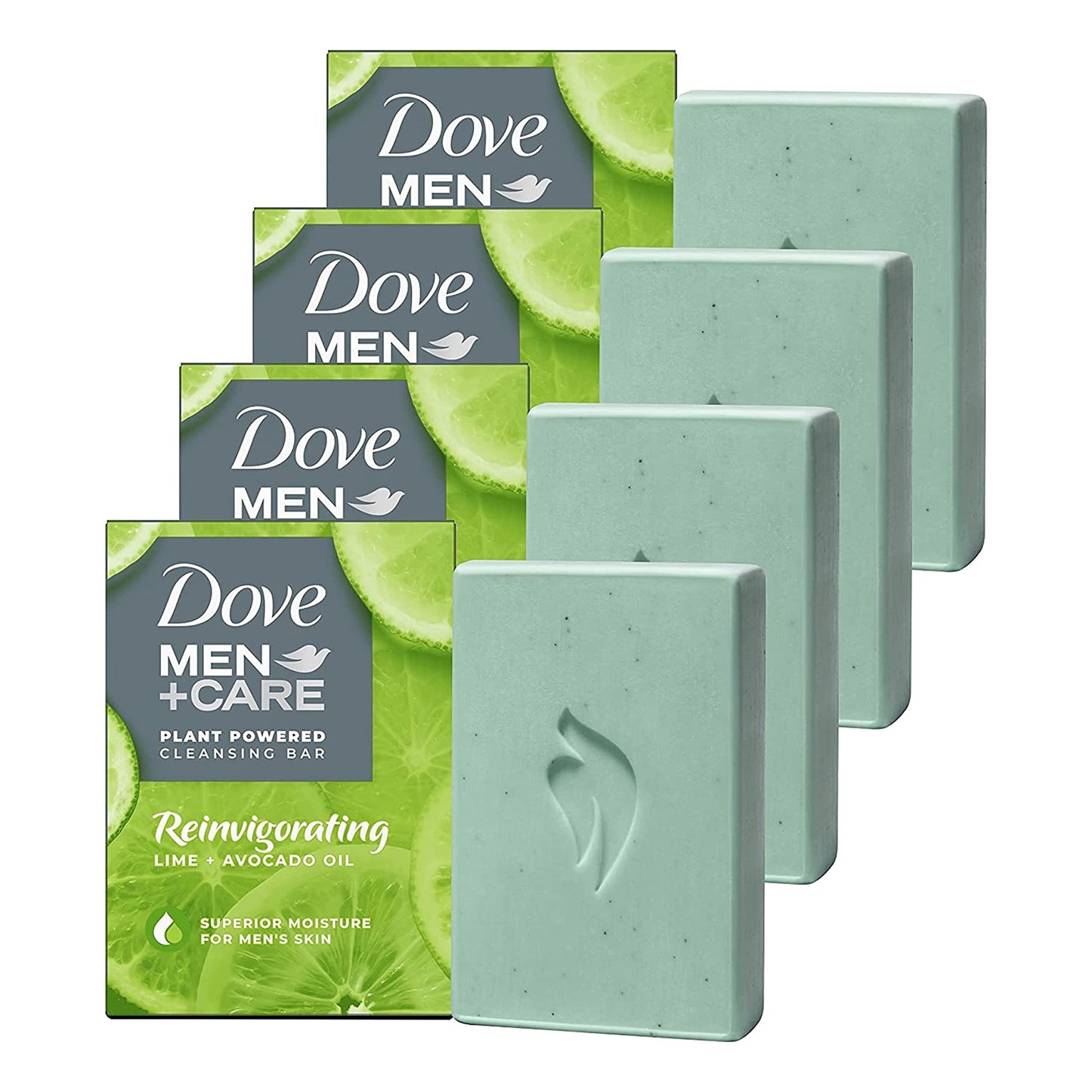 DOVE MEN + CARE Plant-Powered Natural Essential Oil Bar Soap Reinvigorating Lime + Avocado Oil to Clean and Hydrate Mens Skin 4-in-1 Bar Soap