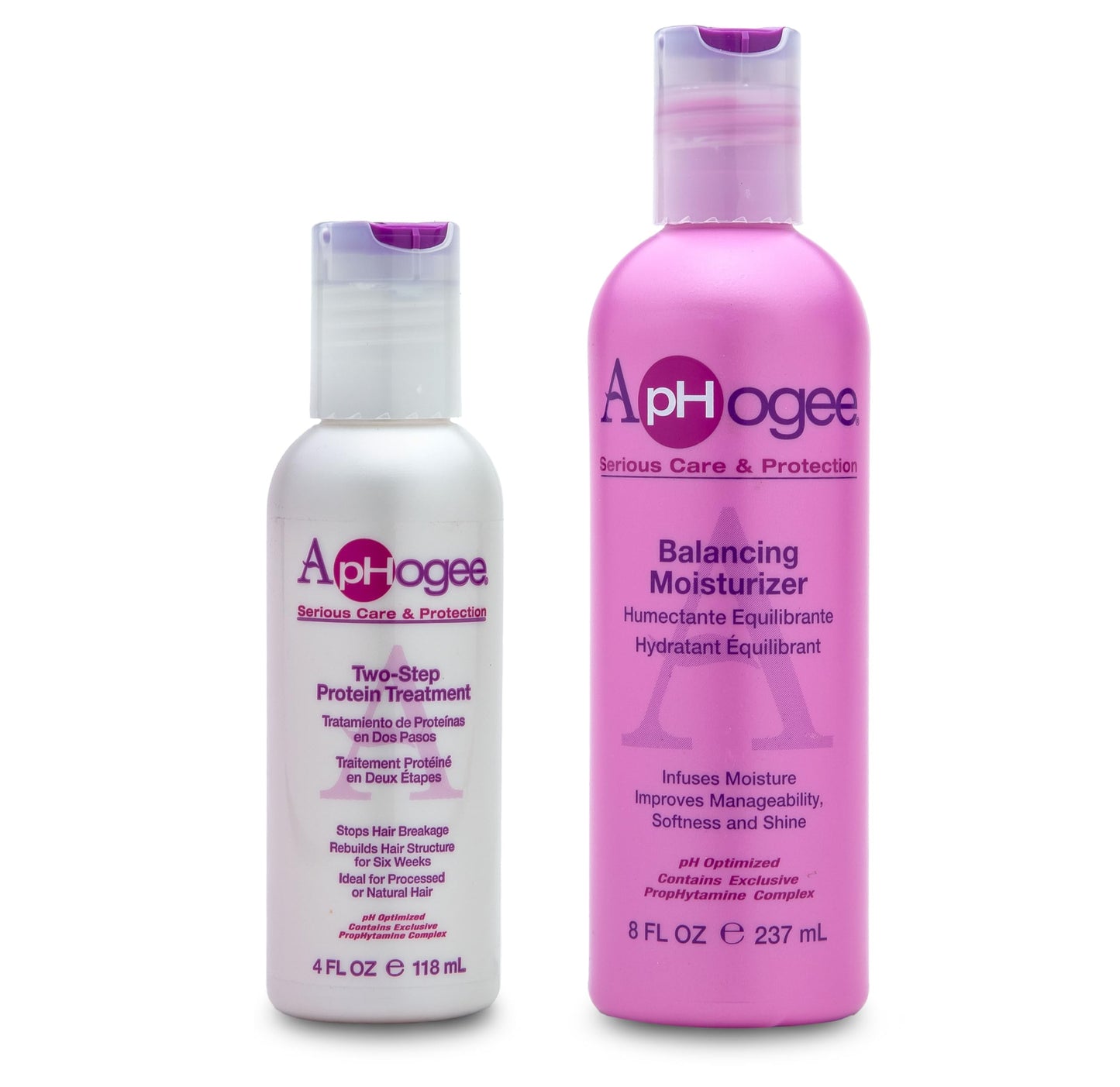 Aphogee Hair Care Double Bundle - Two-Step Protein Treatment (4 fl oz) & Balancing Moisturizer (8 fl oz)
