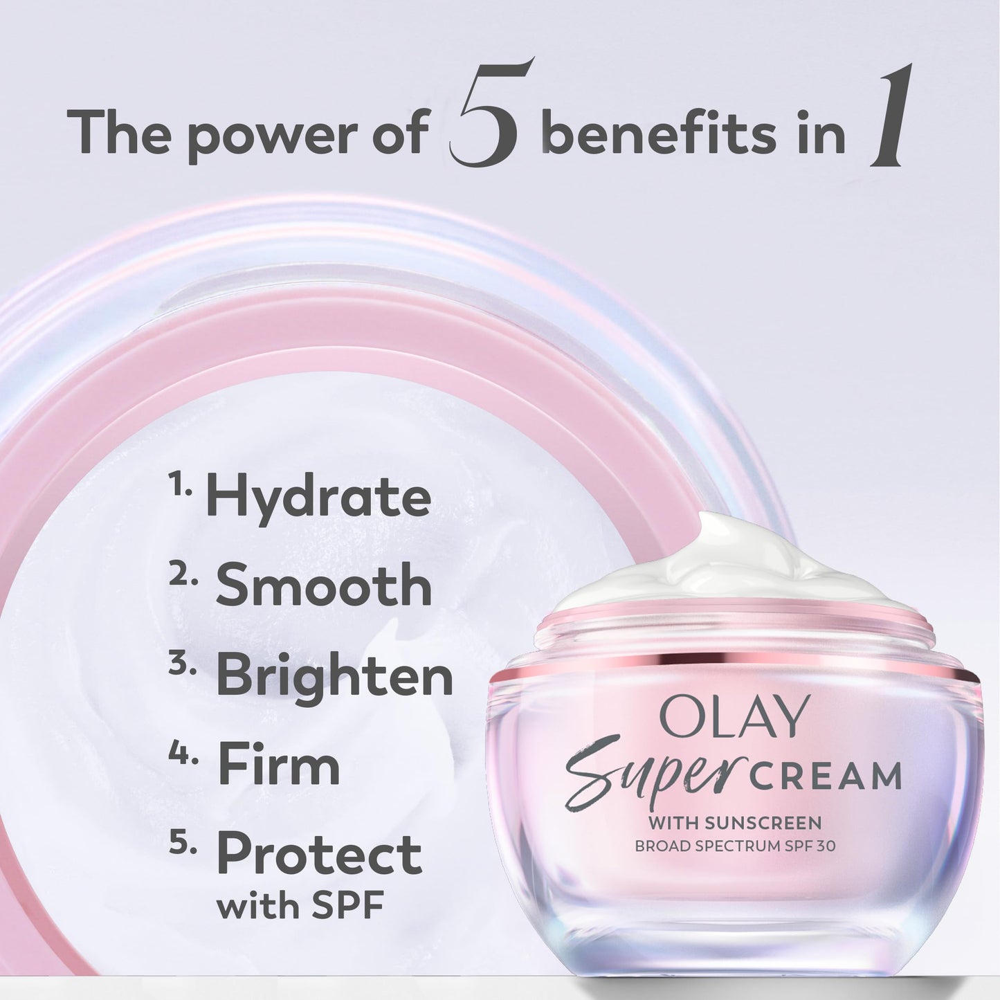 Olay Super Cream with Sunscreen SPF 30, Trial Size, Lightweight Face Moisturizer with Sun Protection, 5-in-1 Skin Care Benefits - Hydrating