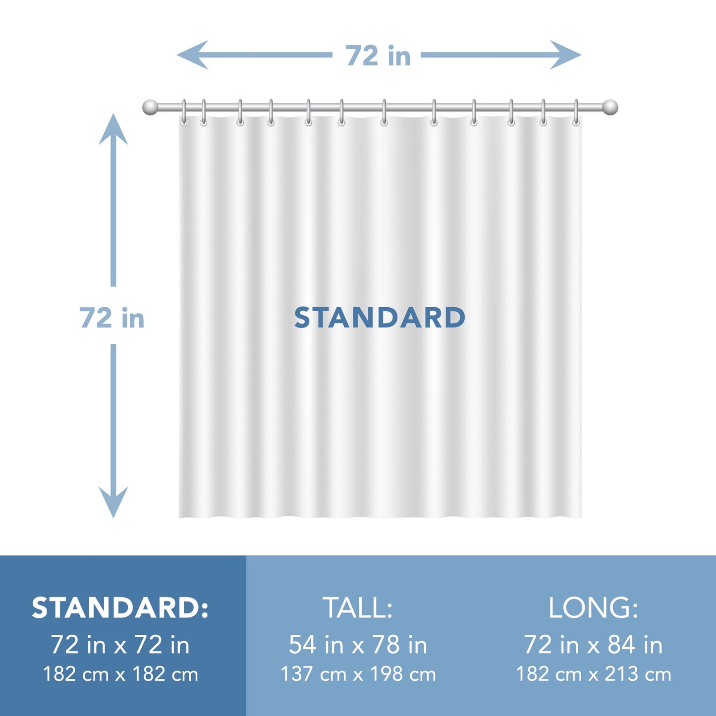 FRESH IDEAS Shower Curtain Liner with Shower Clips, Easy On/Off Liner with Zipper, Waterproof, White, Standard Size, 72 inches x 72 inches