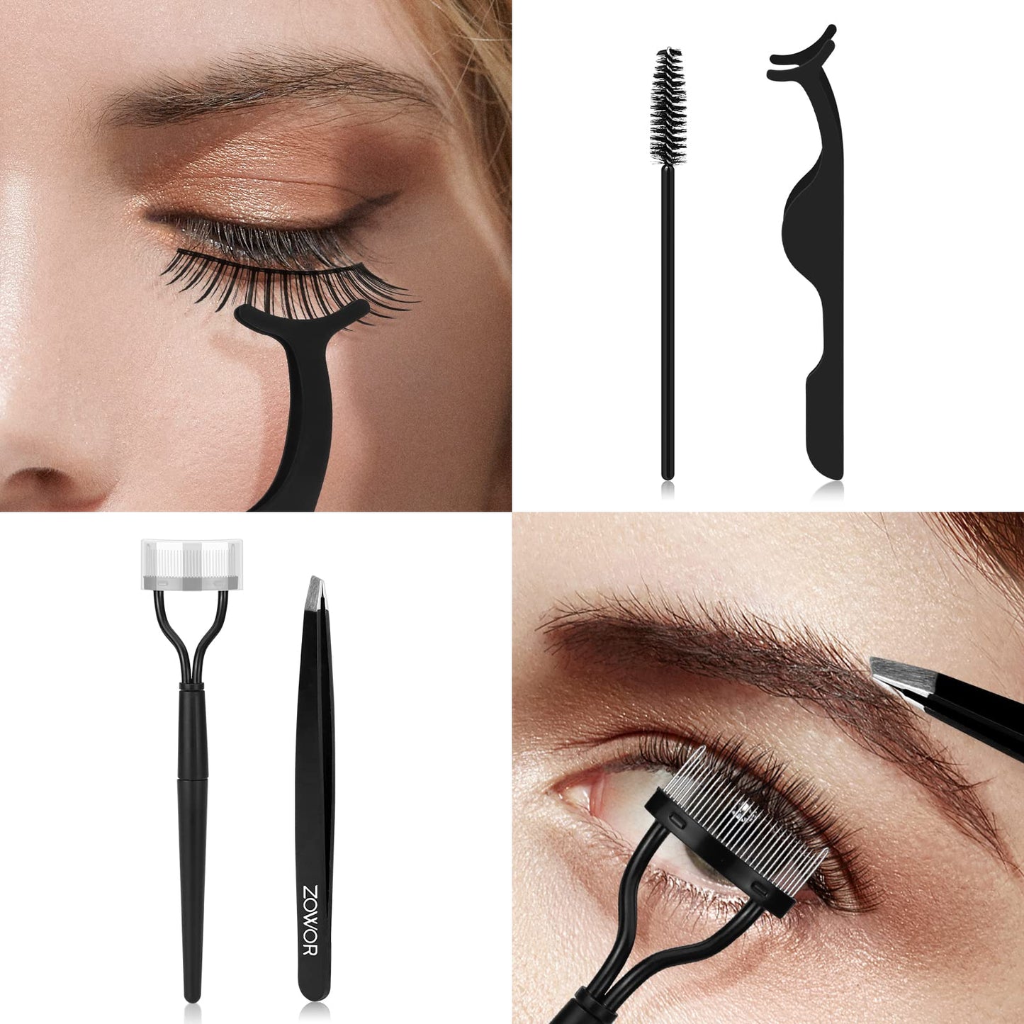 Zowor Eyelash Curler with Comb and Brush Fit All Eye Shape Curved Eyelash Curlers with 5PCS Silicone Refill Pad,Natural and Long Lasting Lash Curler