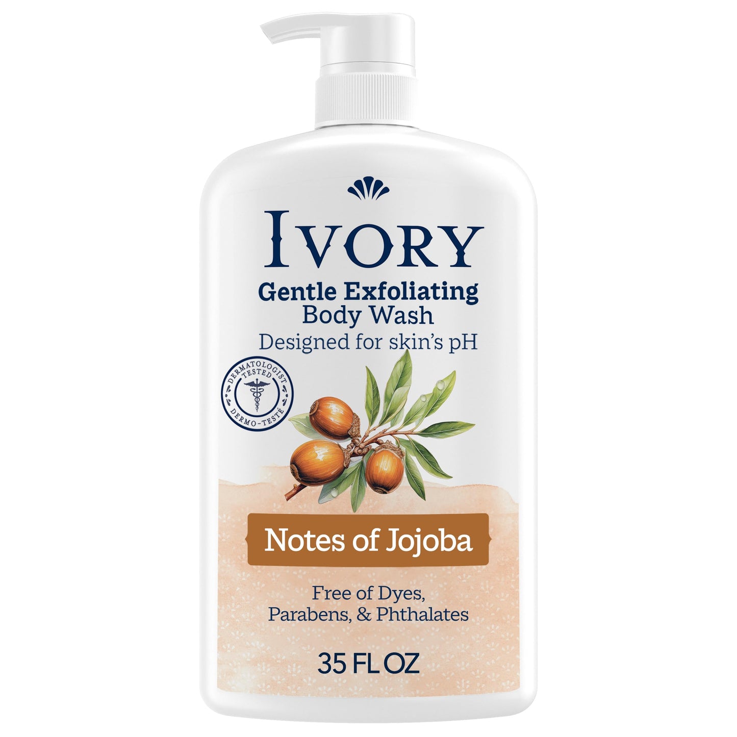 Ivory Body Wash, Designed for the Whole Family, Gentle Formula, Free of Heavy Perfumes Parabens Phthalates & Silicones, Jojoba Scent, 35 oz