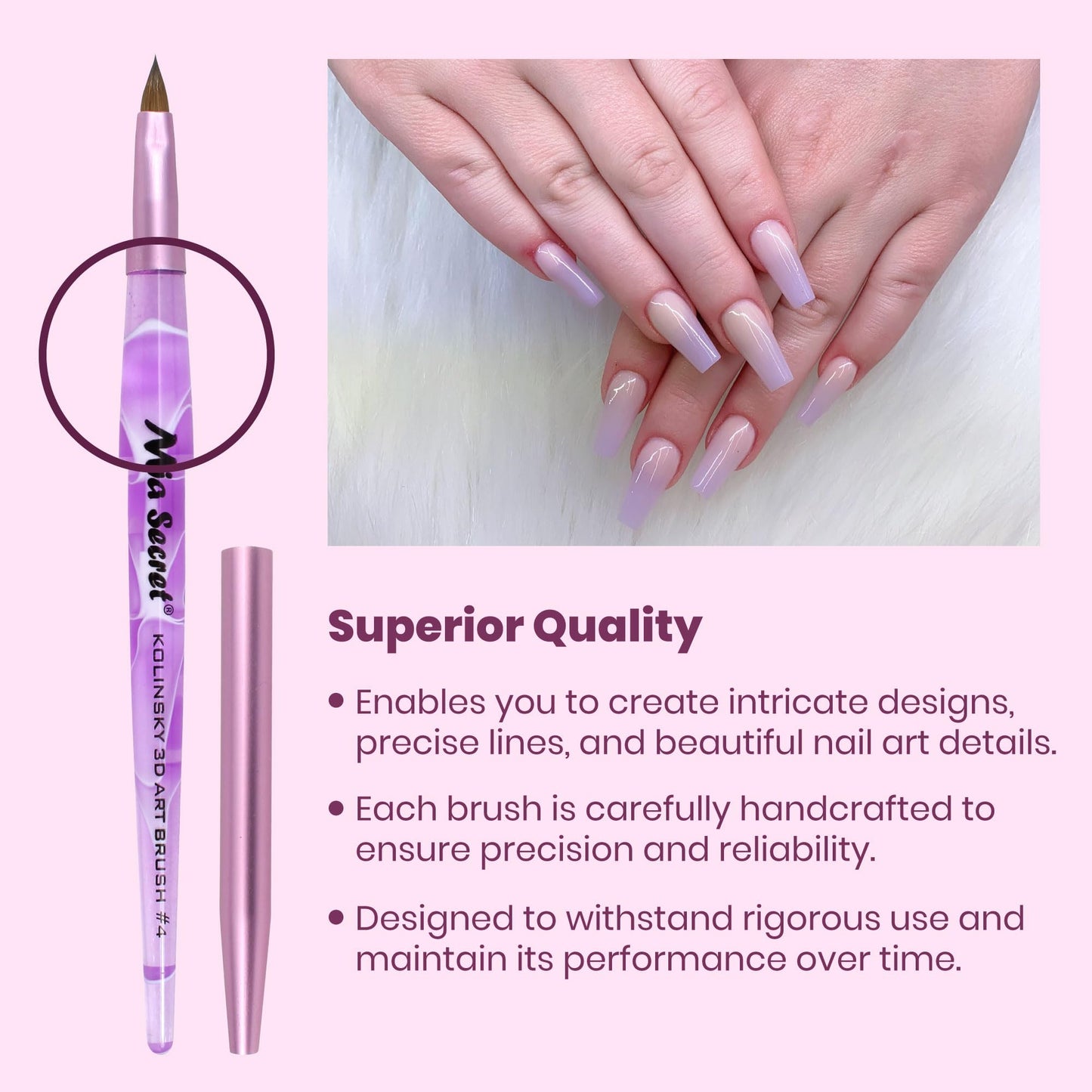 Mia Secret Kolinsky Art Brush - 4 Size - Purple - 3D Nail Art
