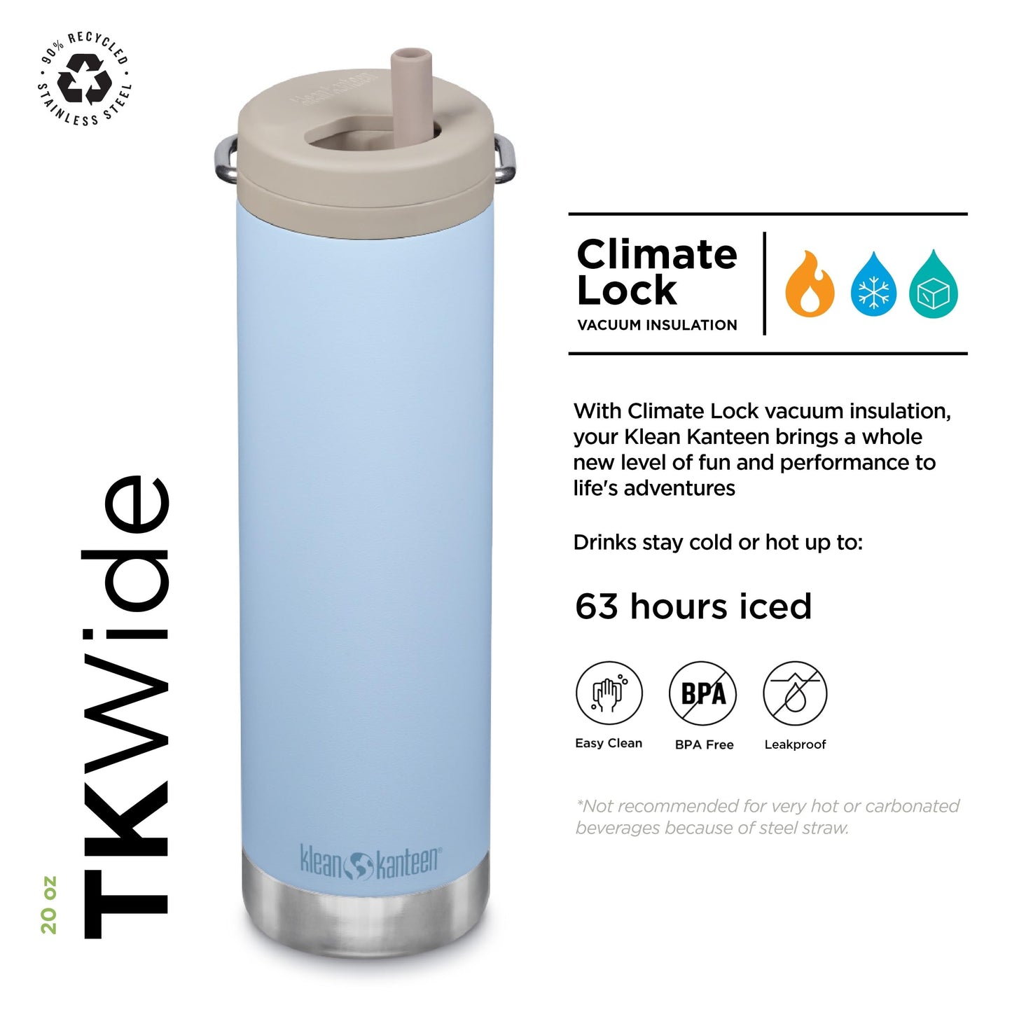 Klean Kanteen 20oz TKWide Insulated Water Bottle with Twist Cap - Clear Sky