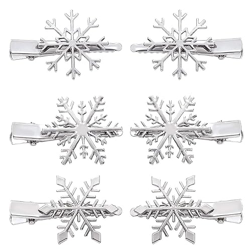 NVENF 6PCS Christmas Hair Clips for Women Holiday Rhinestone Snowflake Hair Clip Christmas Hair Accessories Festive Party Gifts (6PCS Snowflake A)