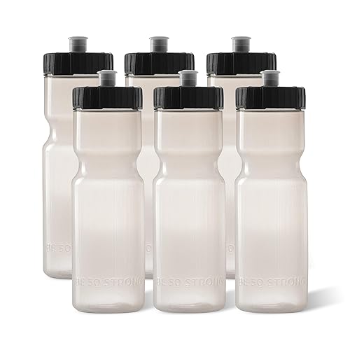 50 Strong Sports Water Bottles 6-Pack - Reusable 22 oz BPA-Free Plastic Bottles with Pull Top Cap - Made in USA - Top Rack Dishwasher Safe - Fits