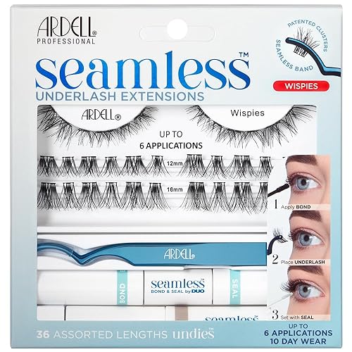 Ardell Seamless Eyelash Extension Kit, Wispies - Customizable DIY Lash Clusters, Includes Bond & Seal and Applicator for Long-Lasting Natural Lashes