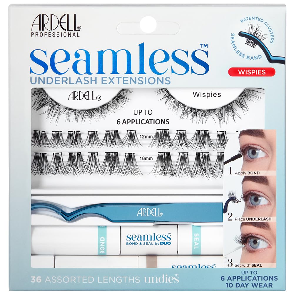 Ardell Seamless Eyelash Extension Kit, Wispies - Customizable DIY Lash Clusters, Includes Bond & Seal and Applicator for Long-Lasting Natural Lashes