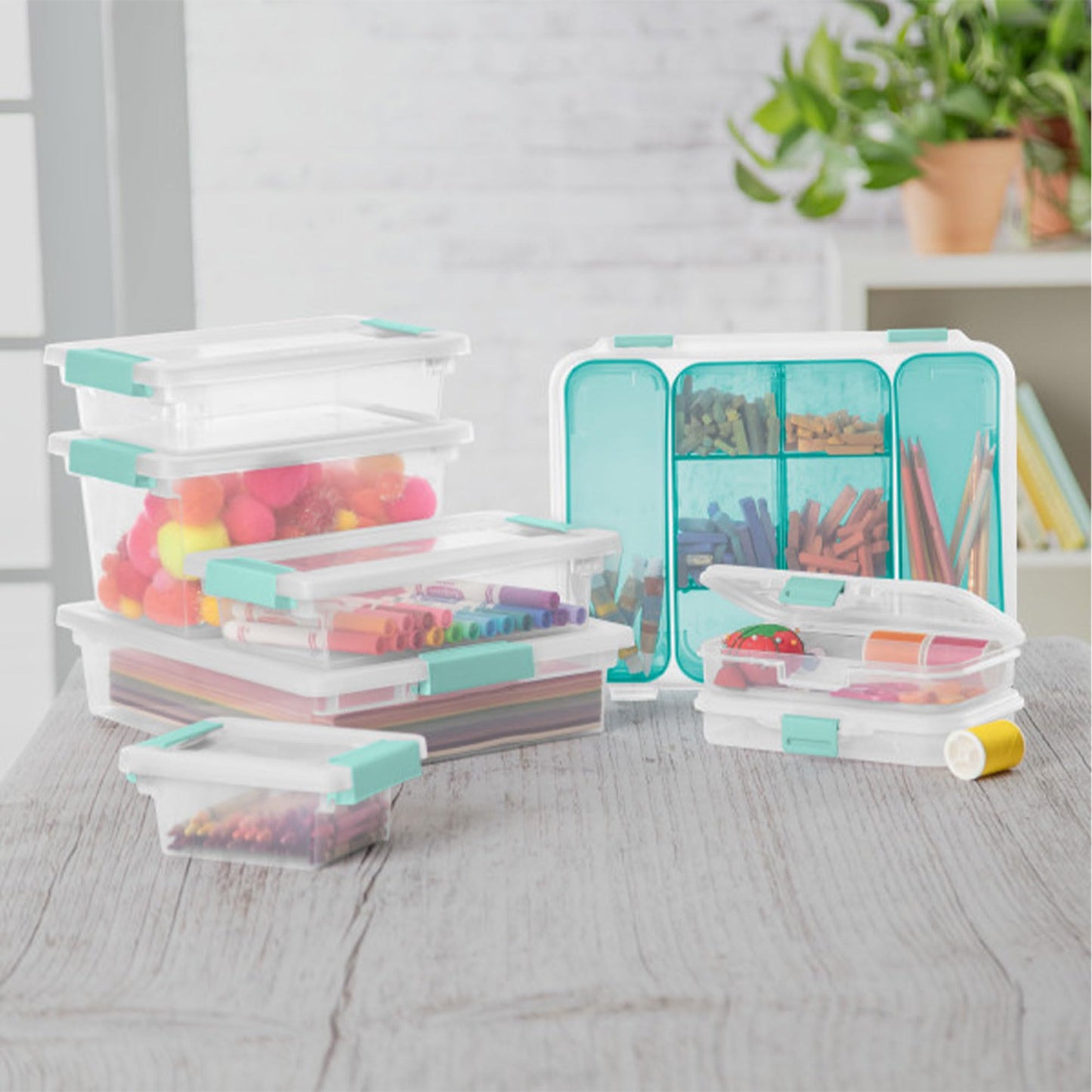 Sterilite 4-Pack Clip Box, Stackable Clear Plastic Bins with Latching Lids, Medium - Writing, Arts or Crafts Supplies Storage Containers for Home…