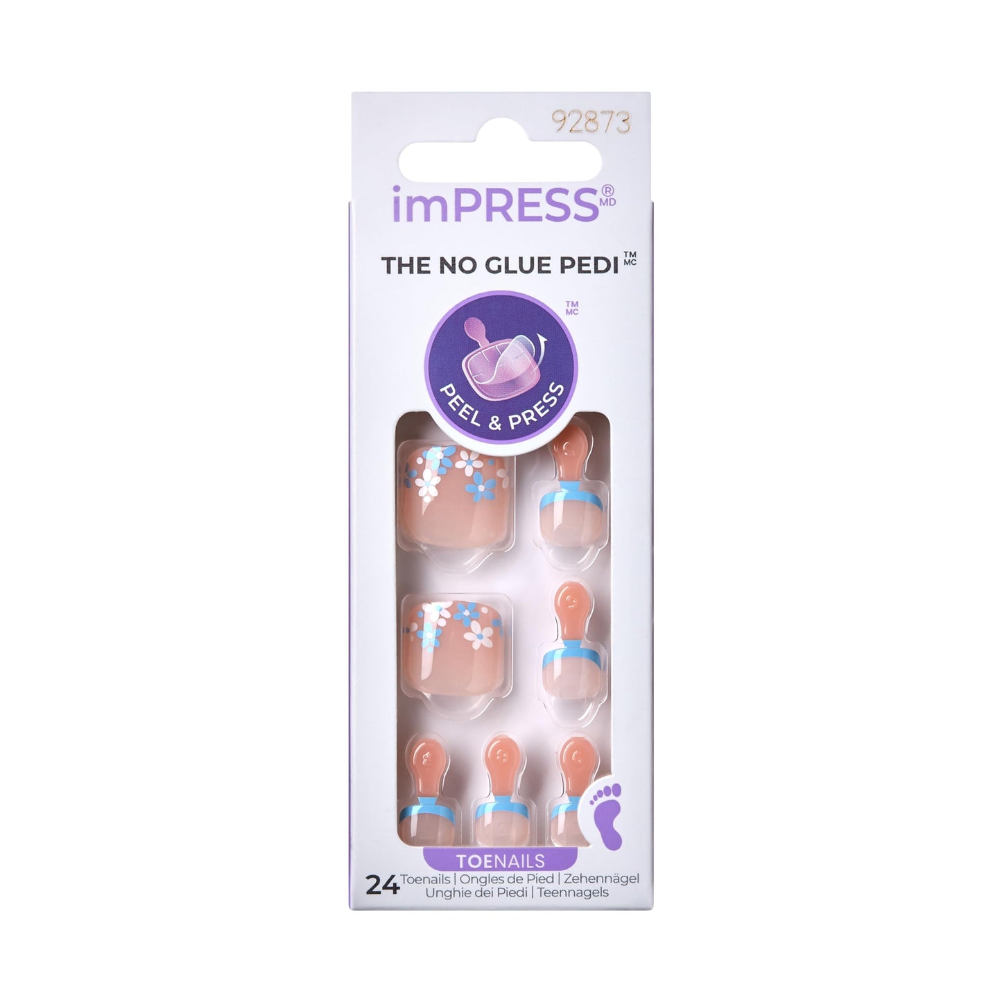 Kiss Impress No Glue Pedi Press-On Nails, Design, 'Paradise Ticket', Light Beige, Short Size, Squoval Shape, Includes 24 Nails, Prep Pad, Instructions Beauty & Personal Care imPRESS
