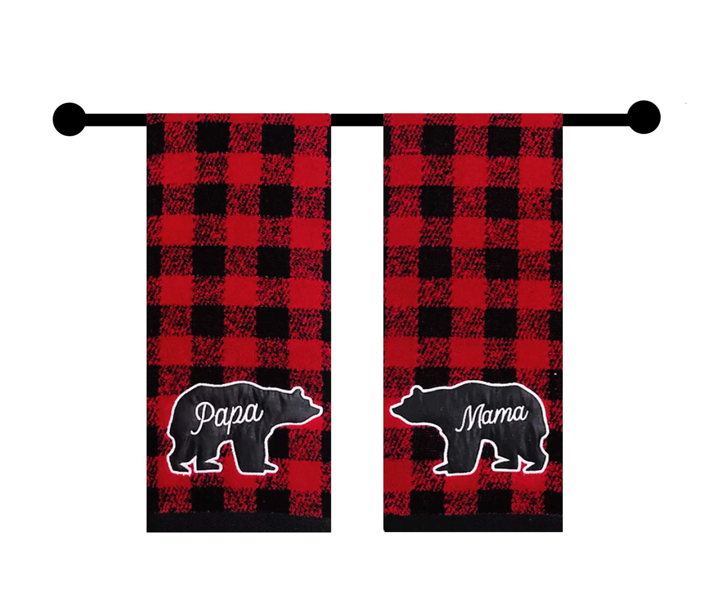 St Nick Holiday Buffalo Plaid Hand Towels Farmhouse Bear Mama Papa Rustic