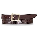 Eddie Bauer Women's Casual Leather Belts with Durable Metal Buckle, Perforated Pattern - Brown, Large