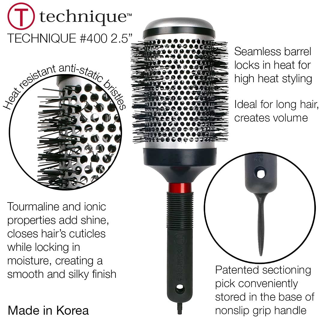 Cricket Technique Thermal Hair Brush #400 2.5” for Curling, and Styling - Heat-Retaining Barrel with Anti-Static Tourmaline Bristles, Round Thermal